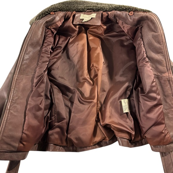 Vintage Colebrook & Co Brown Leather Aviator Jacket Sherpa Collar Women’s Sz Med - Picture 8 of 15